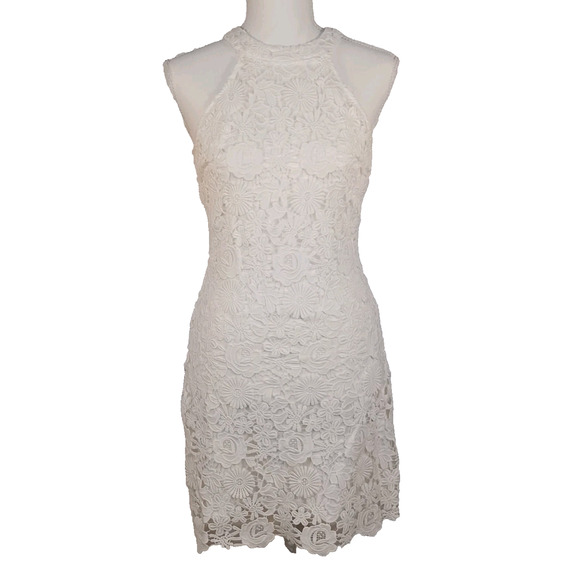 Lulus White Lace Halter Dress Women's Small Lined Crochet FLAW - Picture 1 of 13